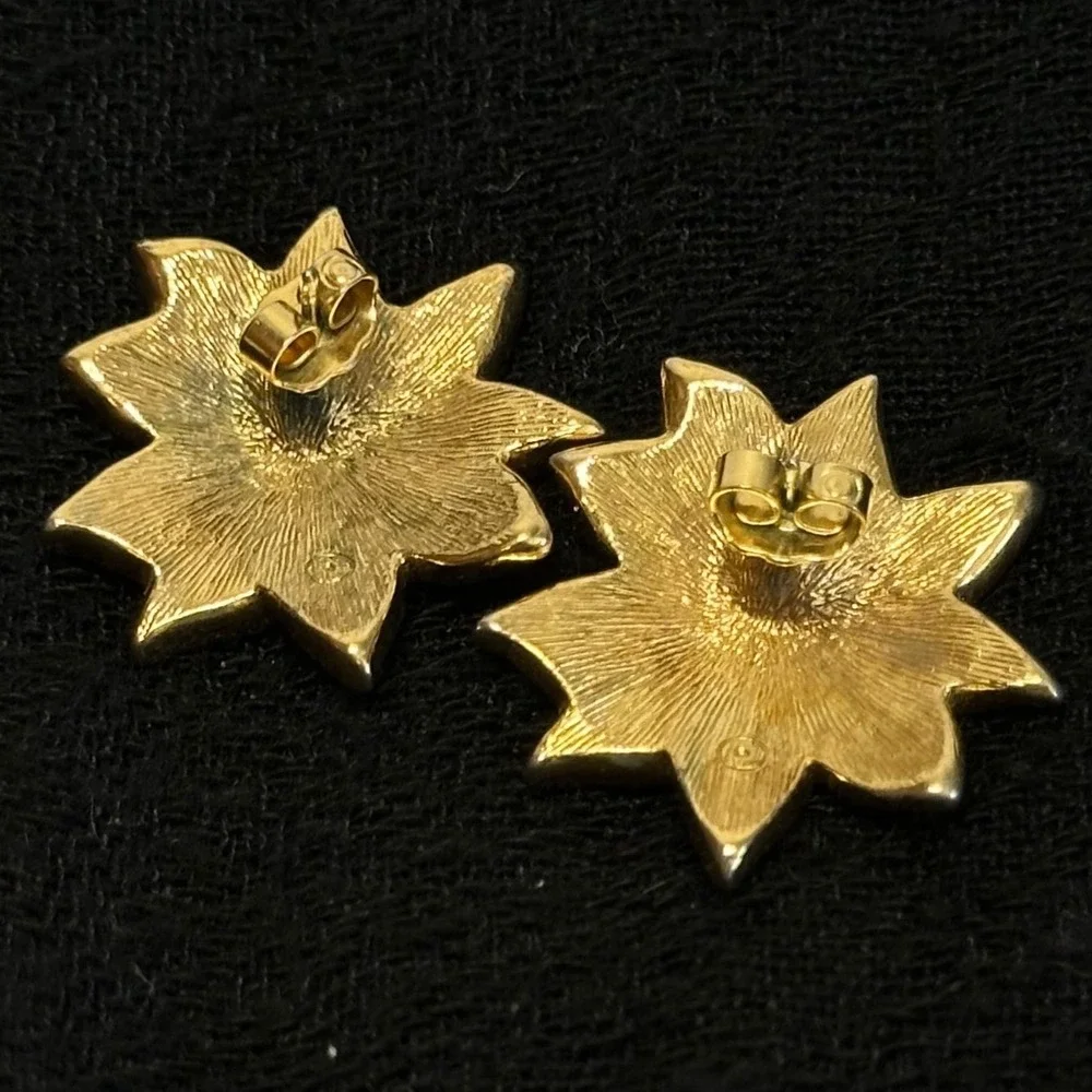 Vintage Avon of Belleville Red Poinsettia Stud Earrings Glitter Enamel Christmas